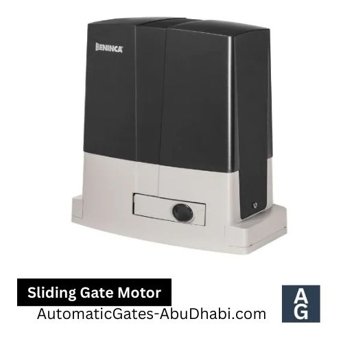Sliding gate motor 8m, black and light gray housing, for automatic gate operation.
