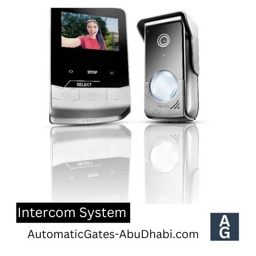 Modern silver and black intercom system with a video display and keypad.