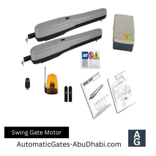 Remote-controlled swing gate motor and accessories, designed for efficient operation and improved access control.