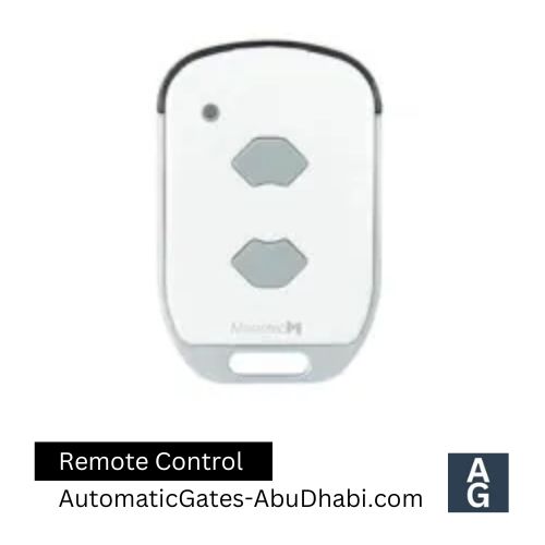 A sleek remote control designed for operating a gate, featuring buttons for easy access and convenience.