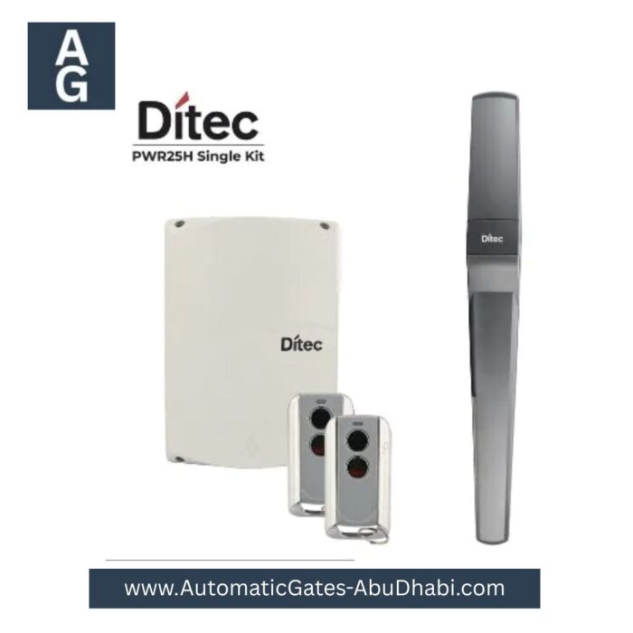 Ditec PWR25H Single Kit Swing Gate Motor with control unit and remote controls.