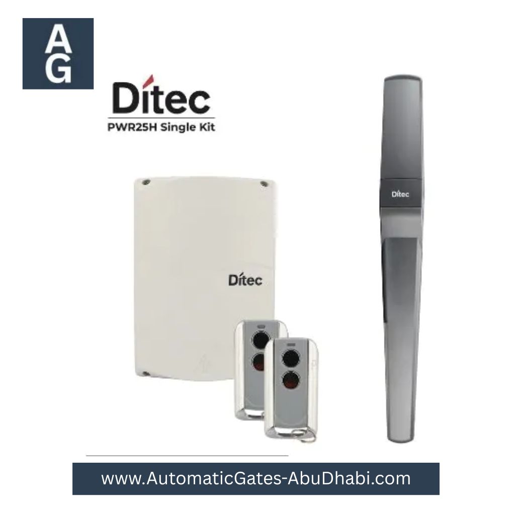Ditec PWR25H Single Kit Swing Gate Motor with control unit and remote controls.